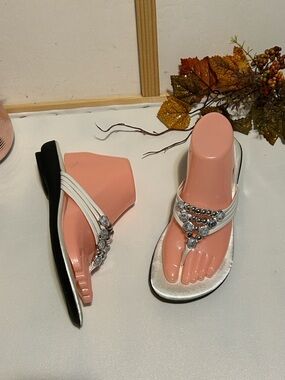 Women's White Jeweled Thong Sandals - White